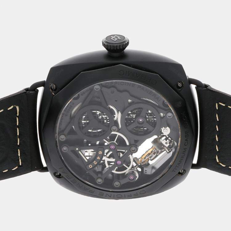 Pre Owned Panerai Lo Scienziato Radiomir Tourbillon GMT PAM350 Manual Winding Ceramic Black Dial Men's Wristwatch 48mm