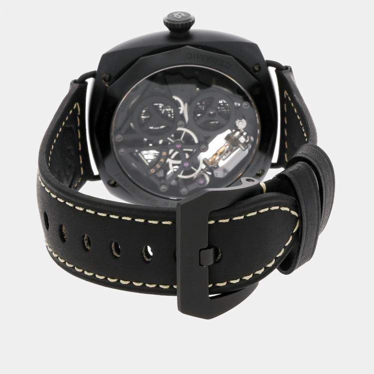 Pre Owned Panerai Lo Scienziato Radiomir Tourbillon GMT PAM350 Manual Winding Ceramic Black Dial Men's Wristwatch 48mm
