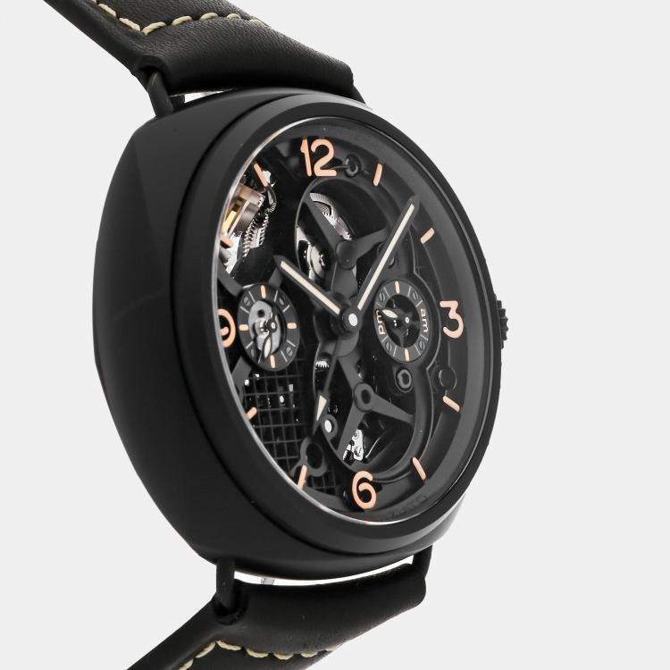Pre Owned Panerai Lo Scienziato Radiomir Tourbillon GMT PAM350 Manual Winding Ceramic Black Dial Men's Wristwatch 48mm