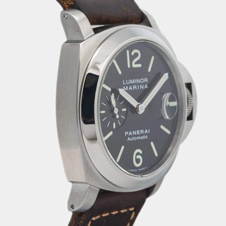 Pre Owned Panerai Luminor Marina PAM00104 Black Dial Stainless Steel  Automatic Men's Wristwatch 44 mm