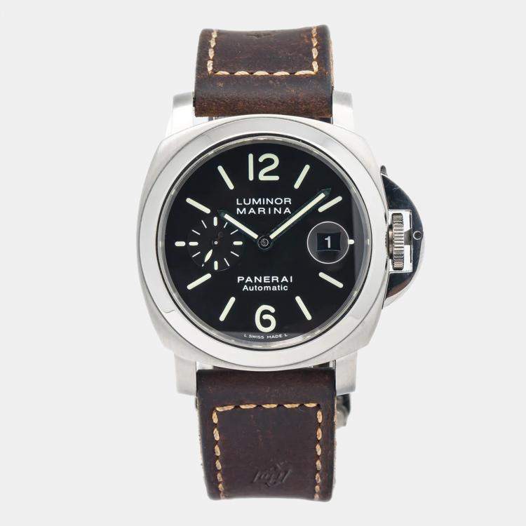 Pre Owned Panerai Luminor Marina PAM00104 Black Dial Stainless Steel  Automatic Men's Wristwatch 44 mm