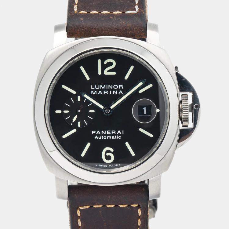 Pre Owned Panerai Luminor Marina PAM00104 Black Dial Stainless Steel  Automatic Men's Wristwatch 44 mm