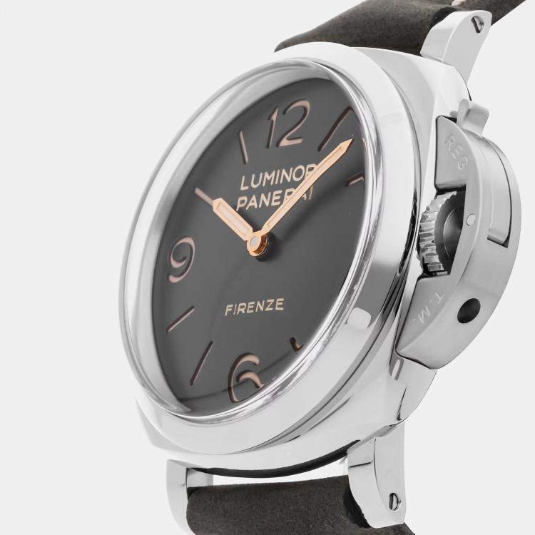 Pre Owned Panerai Luminor 1950 3 Days Firenze Boutique Edition PAM00605 Manual Winding Grey Stainless Steel Men’s Wristwatch 47mm