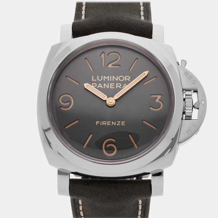 Pre Owned Panerai Luminor 1950 3 Days Firenze Boutique Edition PAM00605 Manual Winding Grey Stainless Steel Men’s Wristwatch 47mm