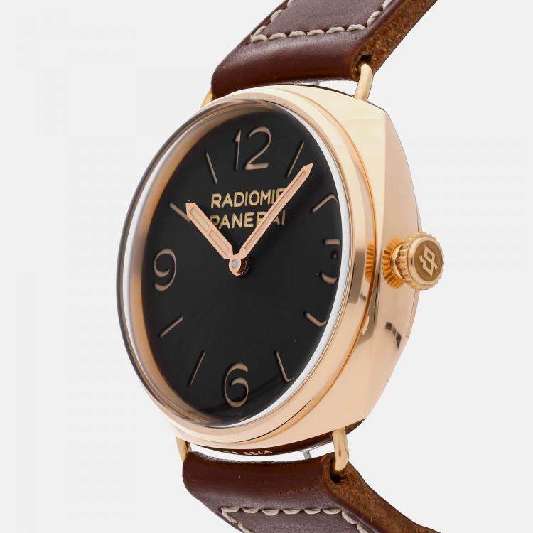 Pre Owned Panerai Radiomir 3 Day PAM00379 Manual Winding Black 18k Rose Gold Men’s Wristwatch 47mm
