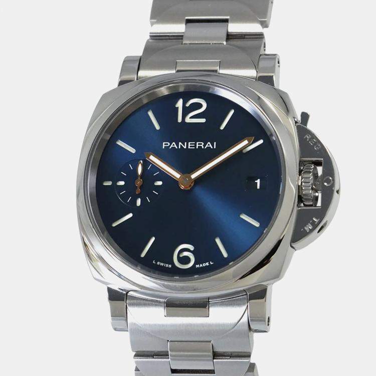Pre Owned Panerai Luminor PAM01123 Automatic Blue Stainless Steel Men's Wristwatch 38 mm