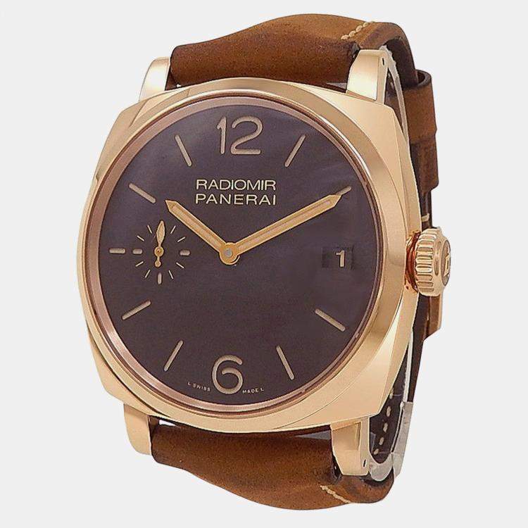 Pre Owned Panerai Radiomir PAM00515 Manual Winding Brown 18K Rose Gold Men’s Wristwatch 47 mm