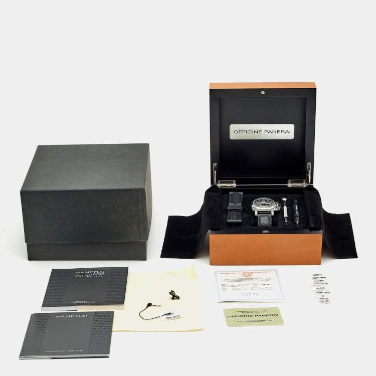 Pre Owned Paneral Luminor Flyback 1950 PAM00212 Stainless Steel Leather Men's Wristwatch 44 mm