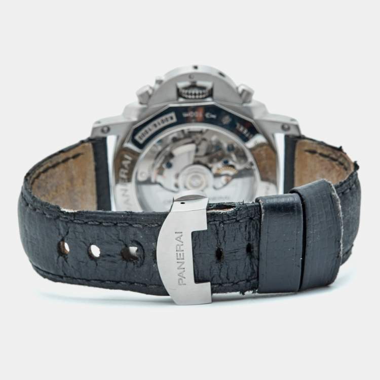 Pre Owned Paneral Luminor Flyback 1950 PAM00212 Stainless Steel Leather Men's Wristwatch 44 mm