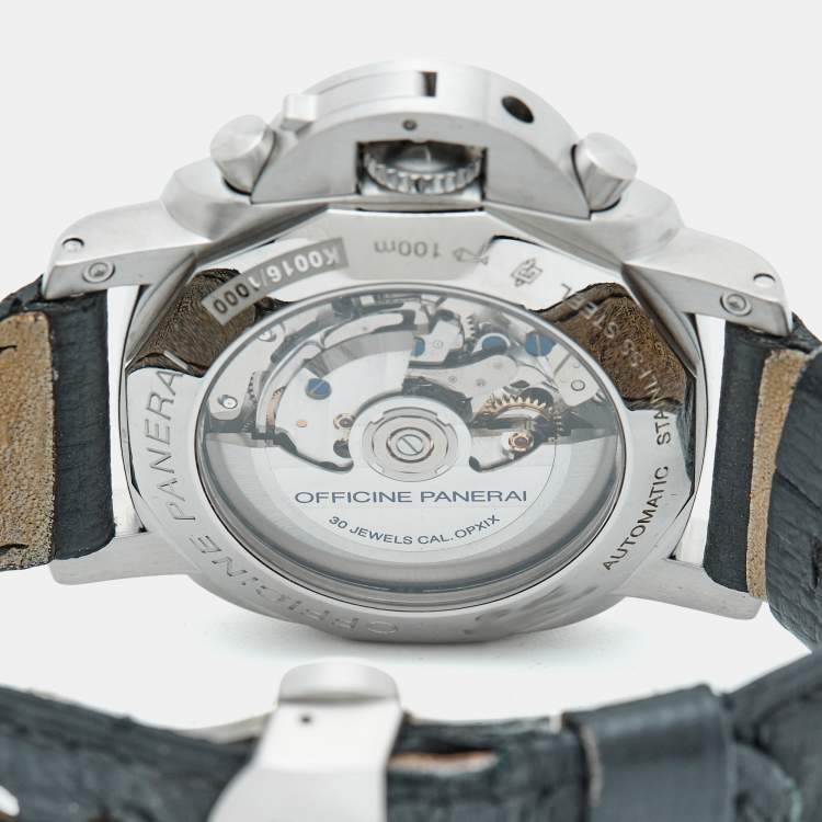Pre Owned Paneral Luminor Flyback 1950 PAM00212 Stainless Steel Leather Men's Wristwatch 44 mm