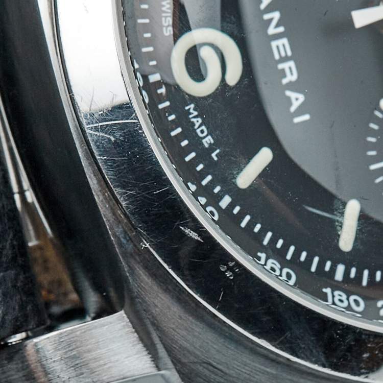 Pre Owned Paneral Luminor Flyback 1950 PAM00212 Stainless Steel Leather Men's Wristwatch 44 mm