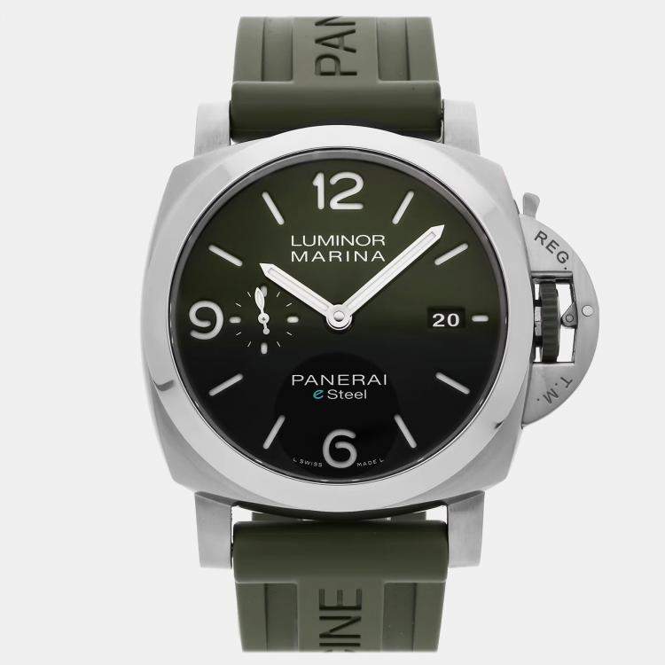Pre Owned Pre-Owned Panerai Luminor Marina Verde Smeraldo eSteel PAM 1356 Automatic Green Stainless Steel Men's Wristwatch 44 mm