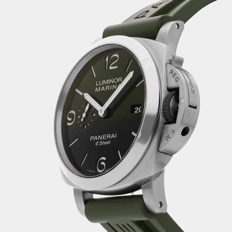 Pre Owned Pre-Owned Panerai Luminor Marina Verde Smeraldo eSteel PAM 1356 Automatic Green Stainless Steel Men's Wristwatch 44 mm