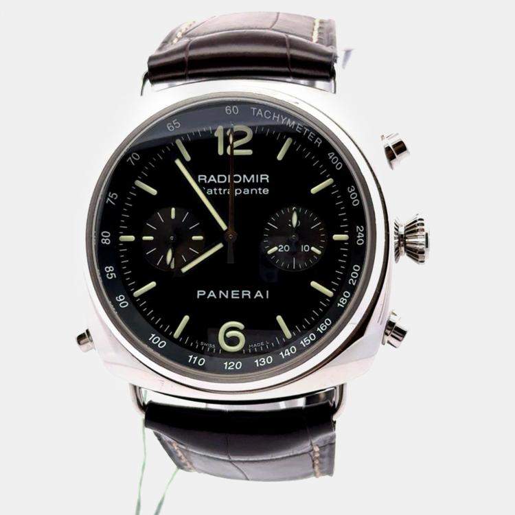 Pre Owned Panerai Radiomir Rattrapante PAM00214 Automatic Black Dial Stainless Steel Men's Wristwatch 45 mm