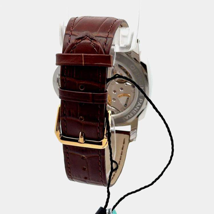 Pre Owned Panerai Luminor PAM00601 Manual Winding Brown Dial Leather Men's Wristwatch 47 mm