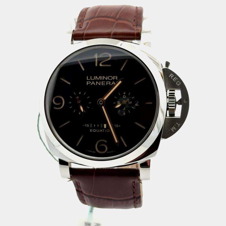 Pre Owned Panerai Luminor PAM00601 Manual Winding Brown Dial Leather Men's Wristwatch 47 mm