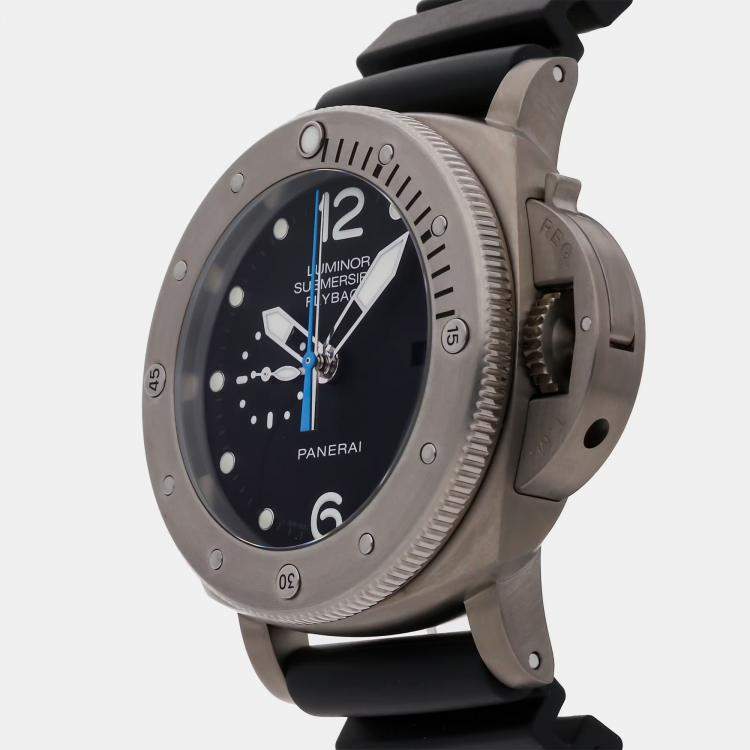 Pre Owned Panerai Luminor Submersible 1950 3 Days Chrono Flyback PAM 614 Automatic Flyback Chronograph Black Dial Titanium Men's Wristwatch 47mm