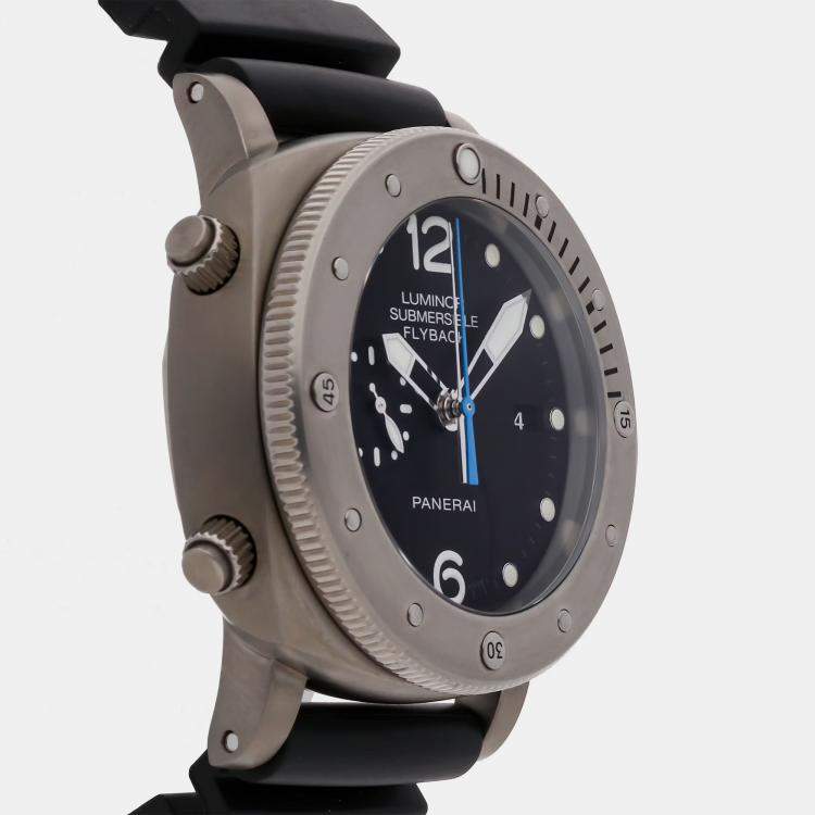 Pre Owned Panerai Luminor Submersible 1950 3 Days Chrono Flyback PAM 614 Automatic Flyback Chronograph Black Dial Titanium Men's Wristwatch 47mm