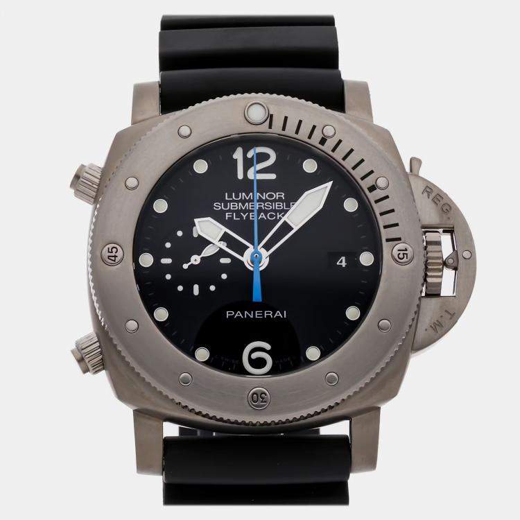Pre Owned Panerai Luminor Submersible 1950 3 Days Chrono Flyback PAM 614 Automatic Flyback Chronograph Black Dial Titanium Men's Wristwatch 47mm