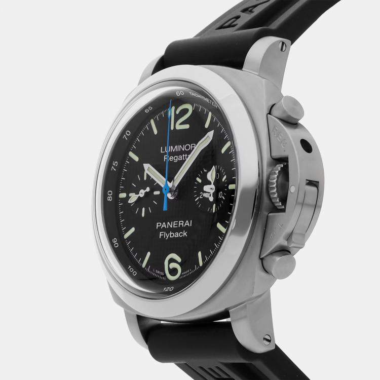 Pre Owned Panerai Luminor 1950 Flyback Regatta PAM 253 Automatic Chronograph Black Dial Stainless Steel Men's Wristwatch 44mm