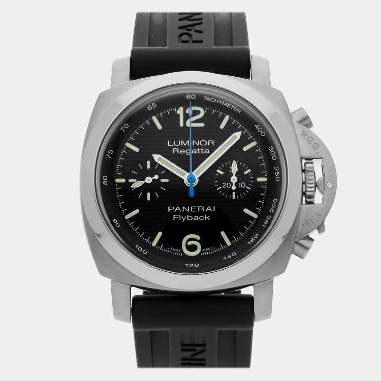 Pre Owned Panerai Luminor 1950 Flyback Regatta PAM 253 Automatic Chronograph Black Dial Stainless Steel Men's Wristwatch 44mm