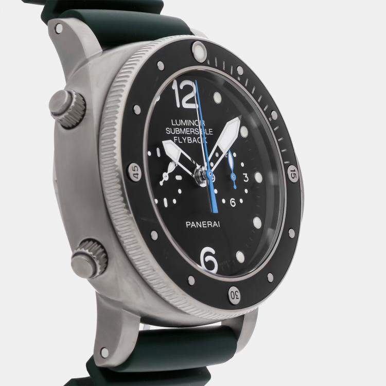 Pre Owned Pre-Owned Panerai Luminor Submersible 1950 Flyback Chronograph PAM 615 Black Automatic Titanium Men's Wristwatch 47 mm