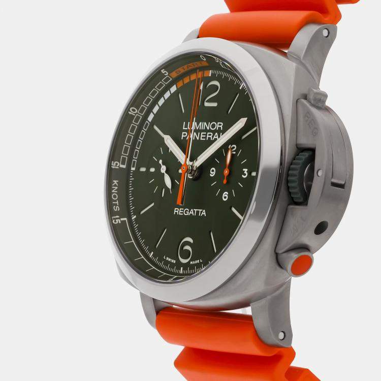 Pre Owned Pre-Owned Panerai Luminor Flyback Regatta PAM 1299 Green Automatic Titanium Men's Wristwatch 47 MM