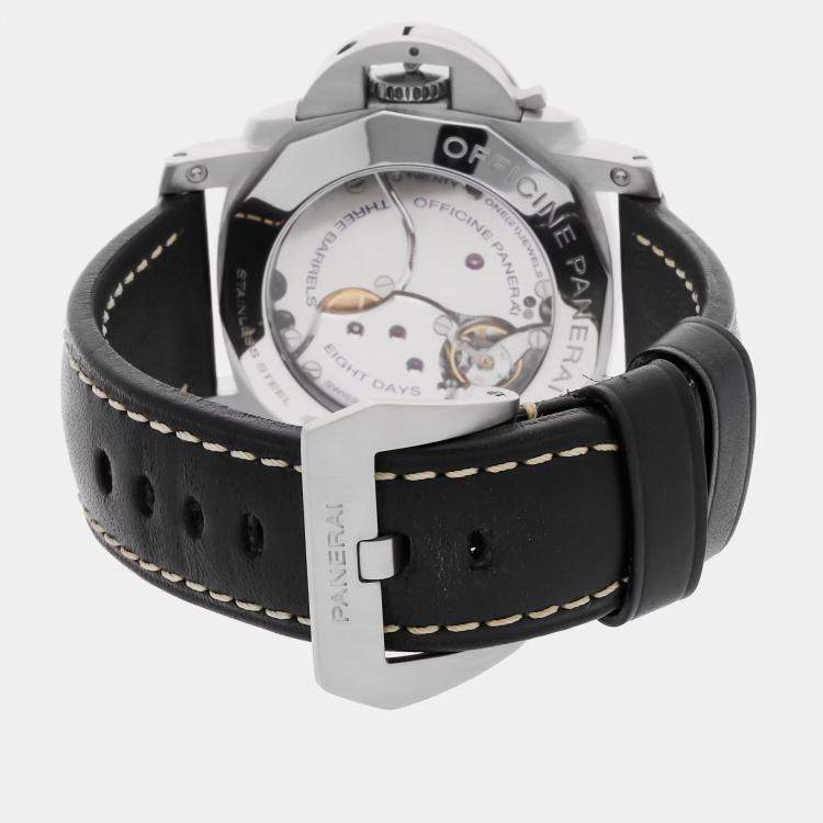 Pre Owned Pre-Owned Panerai Luminor 1950 8 Days GMT Acciaio PAM 233 Black Manual Winding Stainless Steel  Men's Wristwatch 44 MM