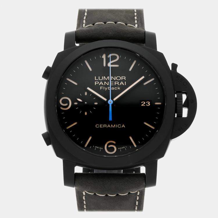 Pre Owned Pre-Owned Panerai Luminor 1950 3 Days Chronograph Flyback PAM 580 Black Automatic Ceramic Men's Wristwatch 44 MM