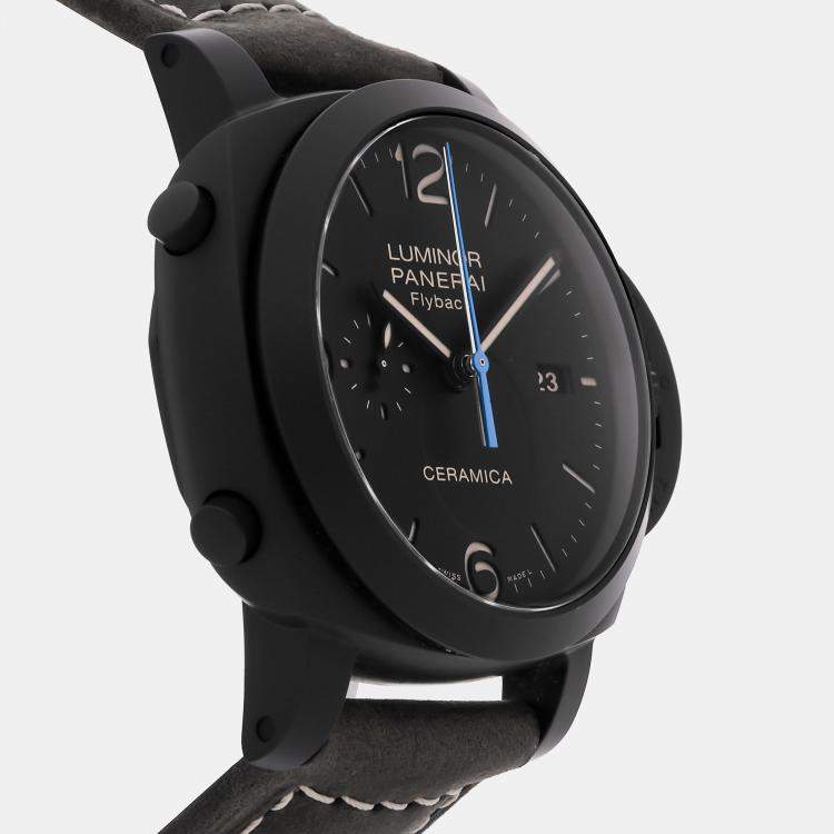 Pre Owned Pre-Owned Panerai Luminor 1950 3 Days Chronograph Flyback PAM 580 Black Automatic Ceramic Men's Wristwatch 44 MM