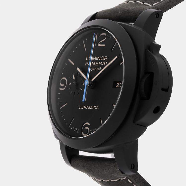 Pre Owned Pre-Owned Panerai Luminor 1950 3 Days Chronograph Flyback PAM 580 Black Automatic Ceramic Men's Wristwatch 44 MM