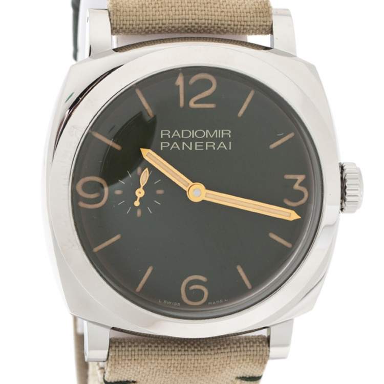Pre Owned Panerai Green Stainless Steel Canvas Radiomir PAM00995 Men's Wristwatch 45 mm