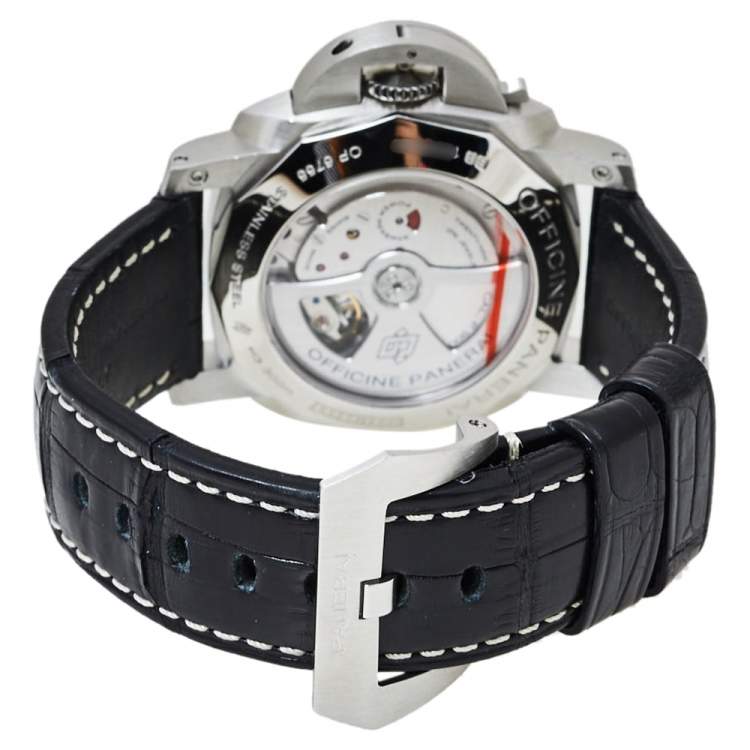 Pre Owned Panerai Black Stainless Steel Luminor 1950 GMT PAM00320 Men's Wristwatch 44 mm
