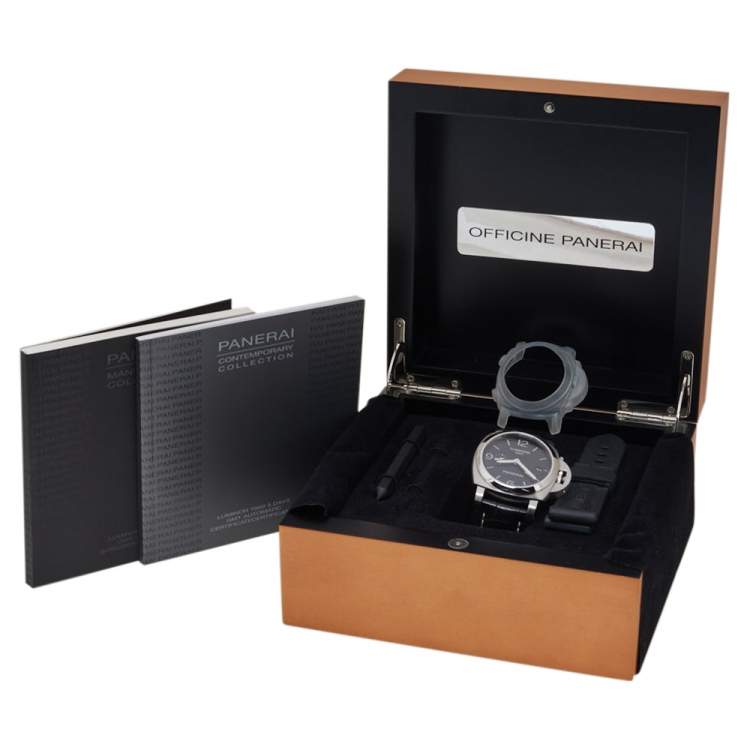 Pre Owned Panerai Black Stainless Steel Luminor 1950 GMT PAM00320 Men's Wristwatch 44 mm