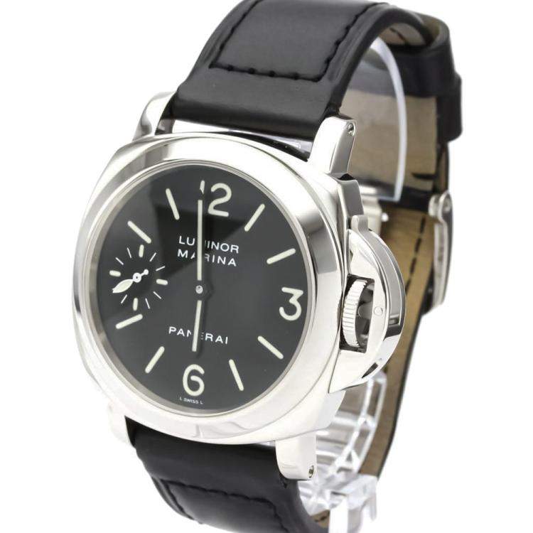 Pre Owned Panerai Black Stainless Steel Luminor Marina PAM00001 Men's Wristwatch 44 MM