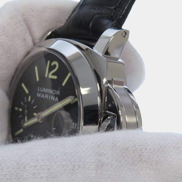 Pre Owned Panerai Black Stainless Steel Luminor Marina PAM00104 Men's Wristwatch 44 MM