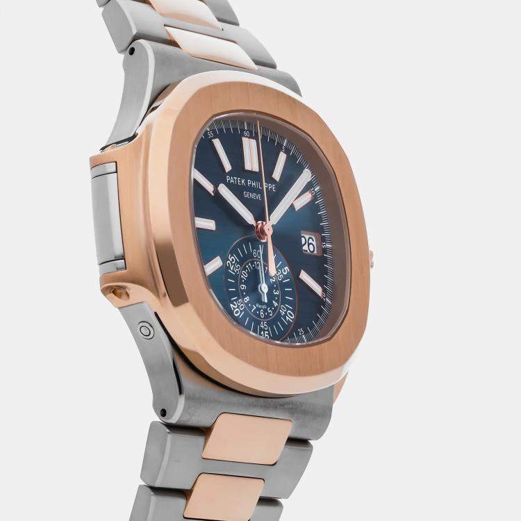 Pre Owned Patek Philippe Blue 18k Rose Gold Stainless Steel Nautilus 5980/1AR-001 Automatic Men's Wristwatch 40 mm