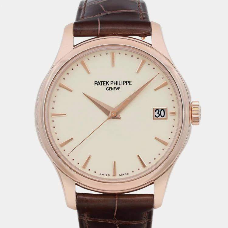 Pre Owned Patek Philippe Ivory 18K Rose Gold Calatrava 5227R-001 Automatic Men's Wristwatch 39 mm