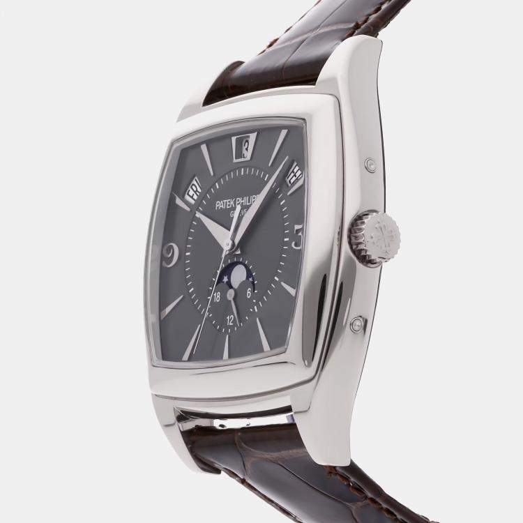 Pre Owned Patek Philippe Gondolo Calendario 5135G-010 Automatic White Gold Grey Dial Men's Wristwatch 38mm