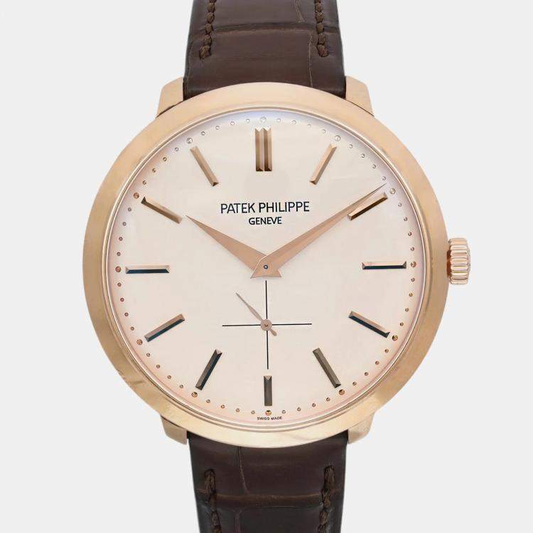 Pre Owned Patek Philippe Cream 18k Rose Gold Calatrava 5123R-001 Manual Winding Men's Wristwatch 38 mm