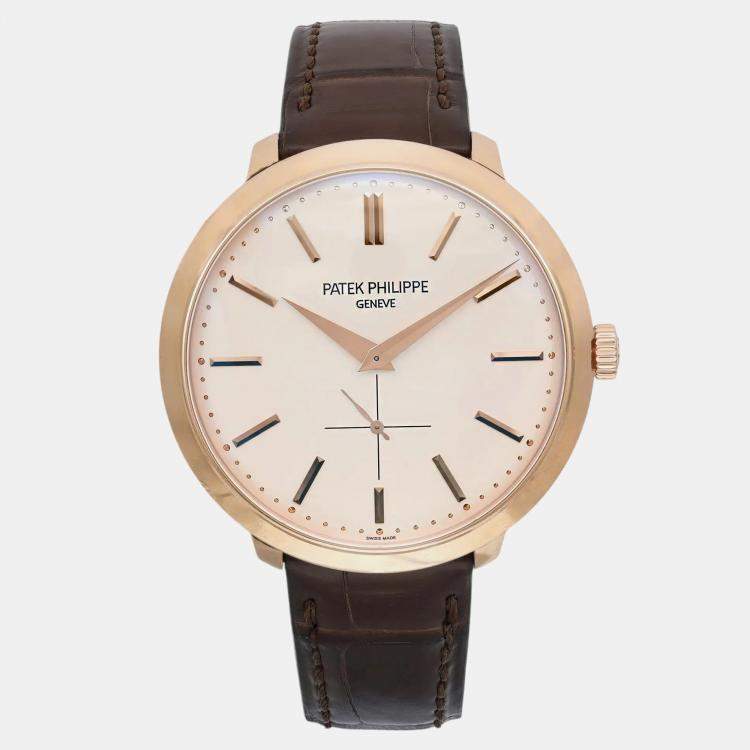 Pre Owned Patek Philippe Cream 18k Rose Gold Calatrava 5123R-001 Manual Winding Men's Wristwatch 38 mm