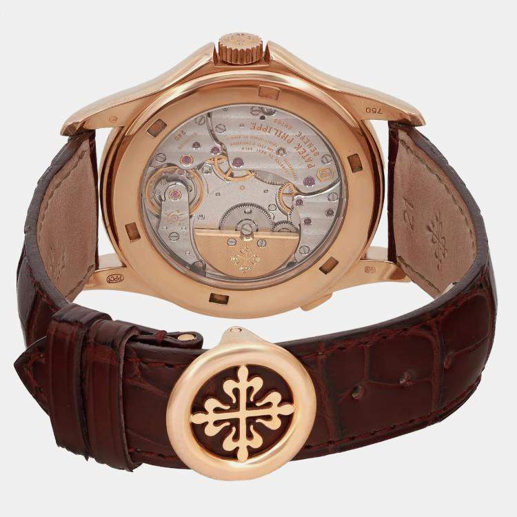 Pre Owned Patek Philippe Silver 18k Rose Gold World Time 5130R-001 Automatic Men's Wristwatch 39.5 mm