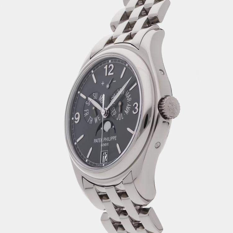 Pre Owned Patek Philippe Complications Annual Calendar Moonphases 5146/1G-010 Automatic White Gold Grey Dial Men's Wristwatch 39mm