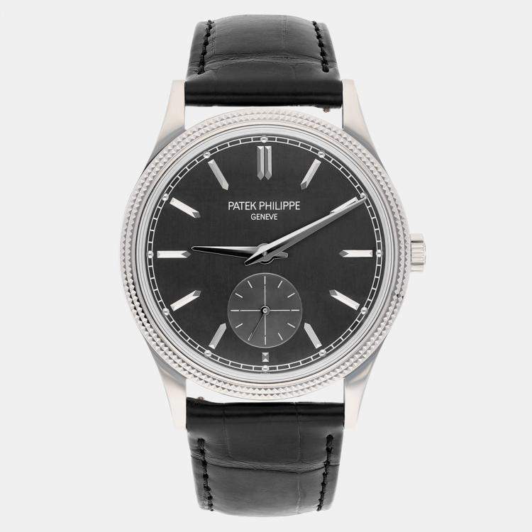 Pre Owned Patek Philippe Calatrava 6119G-001 Manual Winding  Black 18k White Gold Men's Wristwatch 39 mm