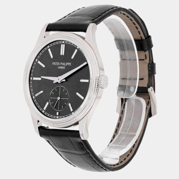 Pre Owned Patek Philippe Calatrava 6119G-001 Manual Winding  Black 18k White Gold Men's Wristwatch 39 mm