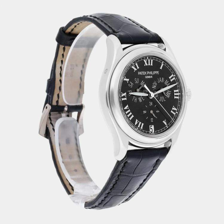 Pre Owned Patek Philippe Complications Annual Calendar 5035G Automatic Black 18k White Gold Men's Wristwatch 37 mm