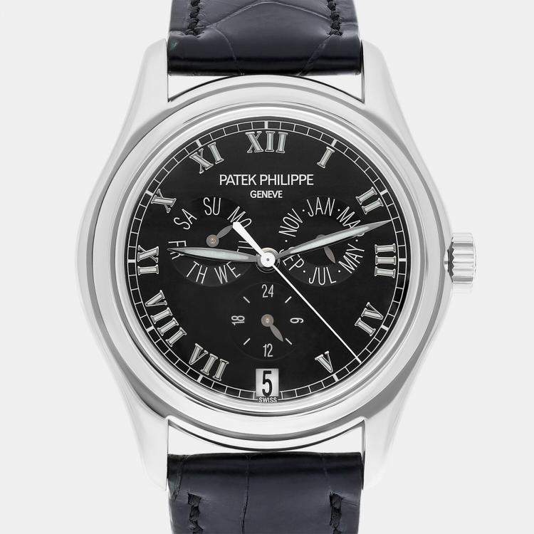 Pre Owned Patek Philippe Complications Annual Calendar 5035G Automatic Black 18k White Gold Men's Wristwatch 37 mm