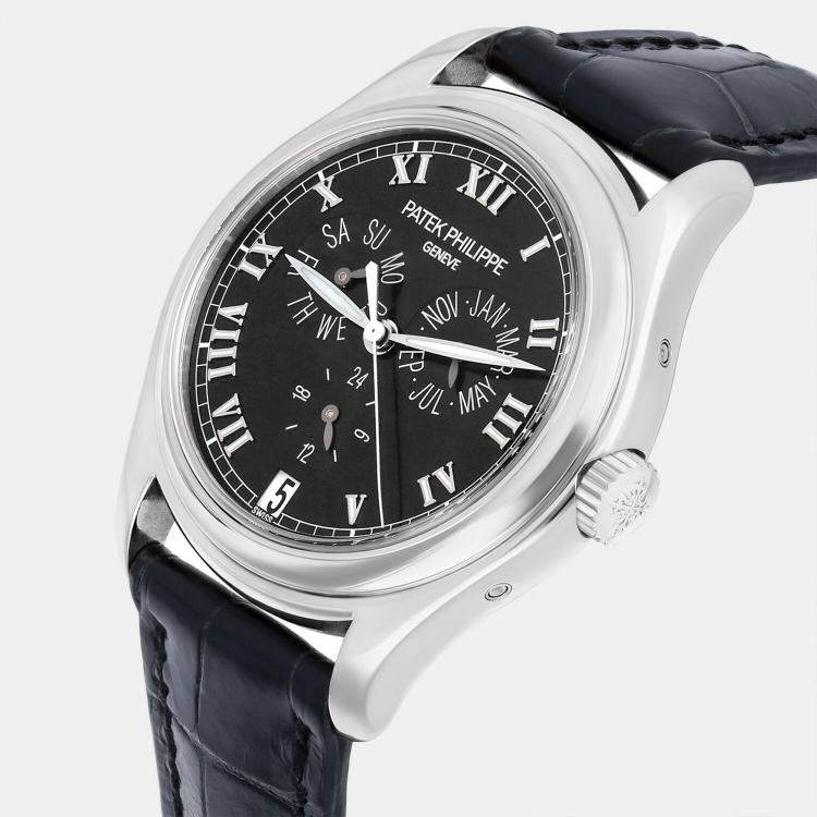Pre Owned Patek Philippe Complications Annual Calendar 5035G Automatic Black 18k White Gold Men's Wristwatch 37 mm