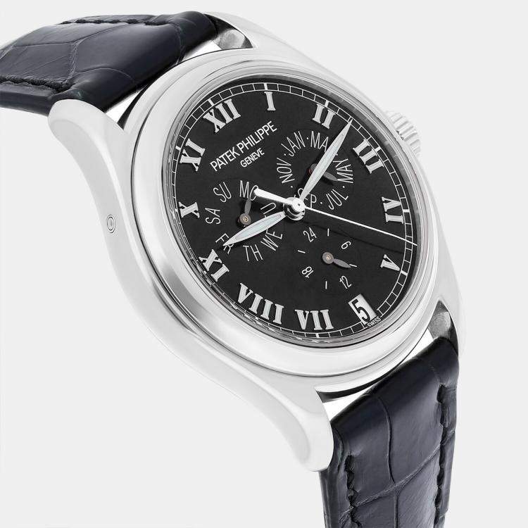 Pre Owned Patek Philippe Complications Annual Calendar 5035G Automatic Black 18k White Gold Men's Wristwatch 37 mm