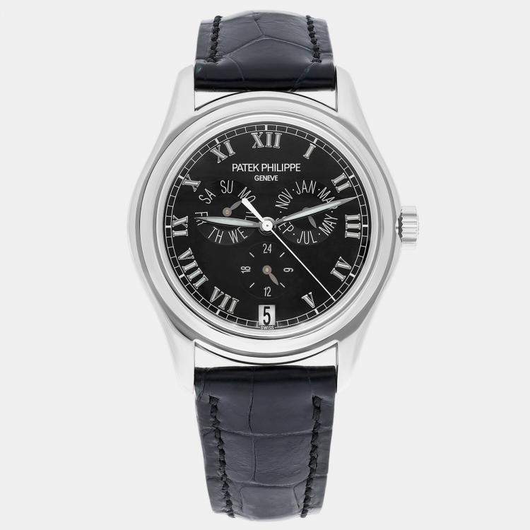 Pre Owned Patek Philippe Complications Annual Calendar 5035G Automatic Black 18k White Gold Men's Wristwatch 37 mm